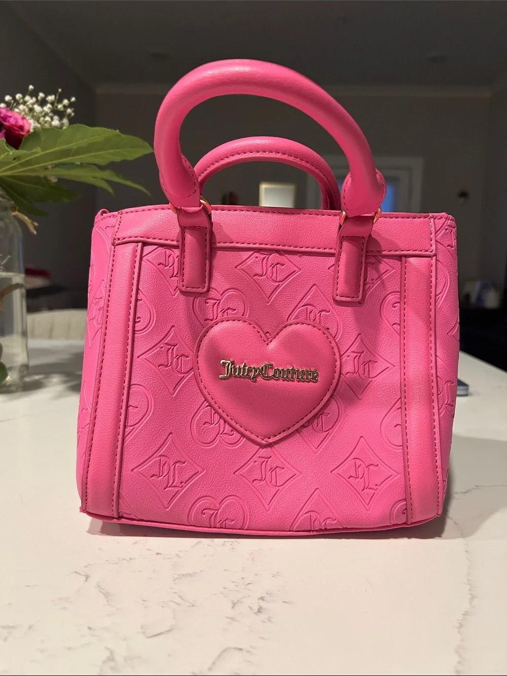 Juicy Couture Bright Pink Embossed Heart Top-Handle Satchel